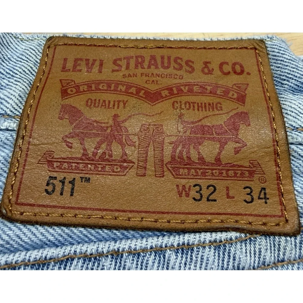 Levis 511‎ Mens Size 32x34 Medium Wash Distressed Slim Fit Denim Jeans Patchwork